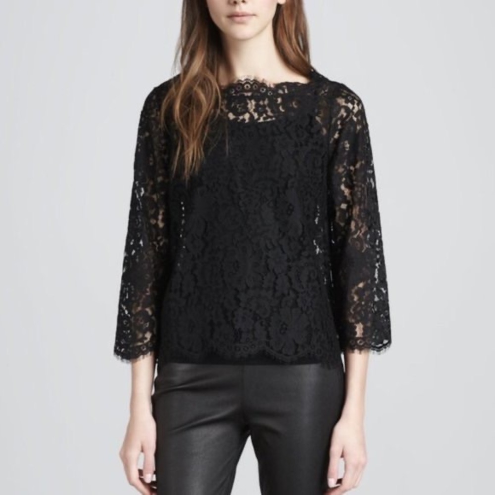 Joie Allover Lace Elvia C Top in black, size small.